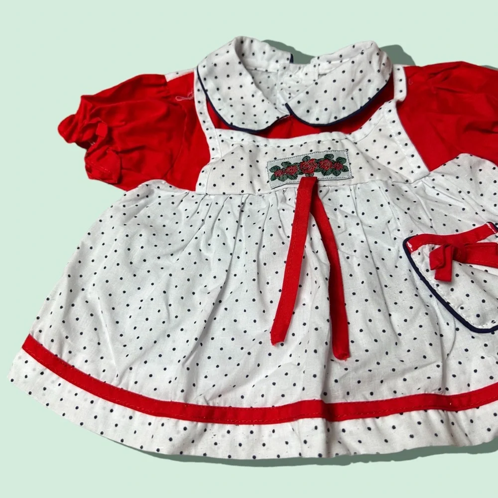 Vintage Baby Cotton Candy Red White Blue Two Piece Set Polka Dot Rose Detail
